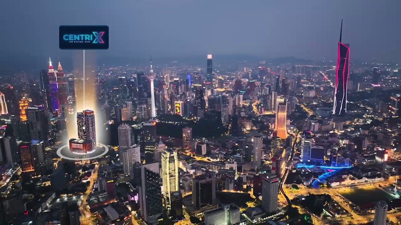 Aerial night view of Centrix KLCC within the central Kuala Lumpur skyline