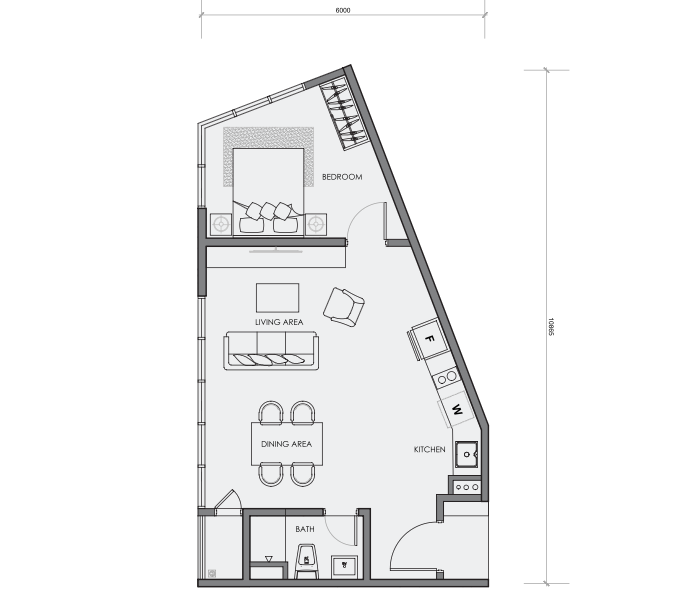 Example studio and one-bedroom floor plan